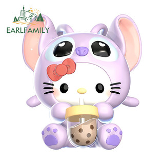 EARLFAMILY Hello Kitty Uống Trà Sữa Dán Xe Máy Xe Tay Ga Vali Cá Tính Vinyl Decal Thời Trang Chống Trầy Xước Hàng Ô Tô