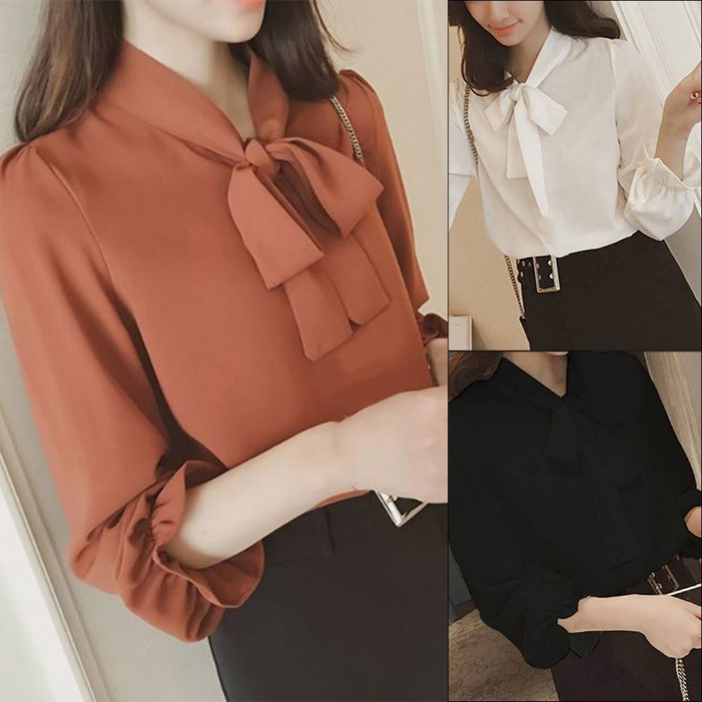 Áo Nữ Cổ Tròn Áo Sơ Mi Công Sở Nhẹ Co Giãn Màu Trơn Xuân Hè