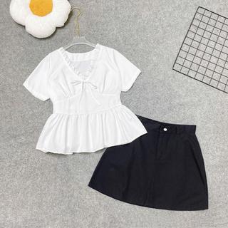 Set Áo váy Bigsize Nữ Gồm Áo Kiểu Peplum Cổ Tim Viền Bèo Kèm Chân Váy Kaki A315+CV11