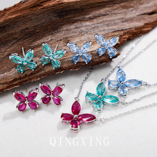 Bông tai bướm nữ màu đỏ corundum spinel, phong cách châu âu mỹ