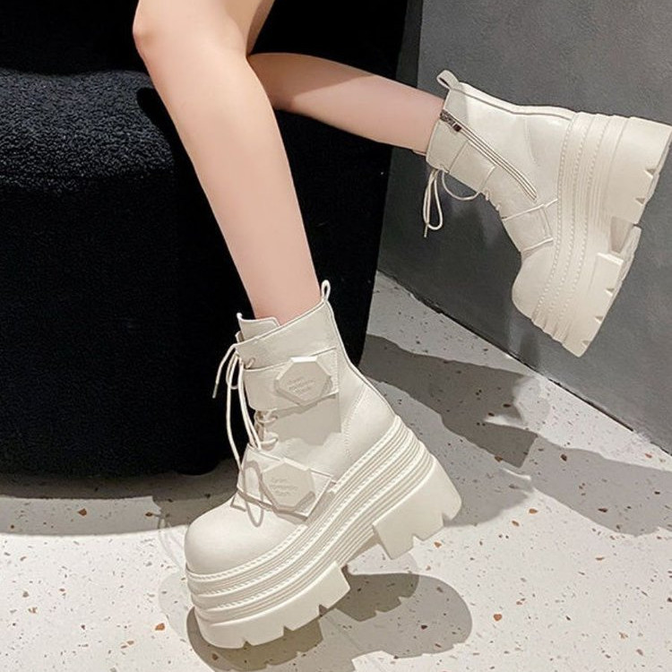 Retro Phong Cách Anh Màu Đen Đế Dày Bên Dây Kéo Ống Ngắn Martin Boots PU Thu Đông Phong Cách Mới Thời Trang Thường Ngày Ngoài Trời Mặc Chống Trơn Trượt Chống Mài Mòn Siêu Cao Gót