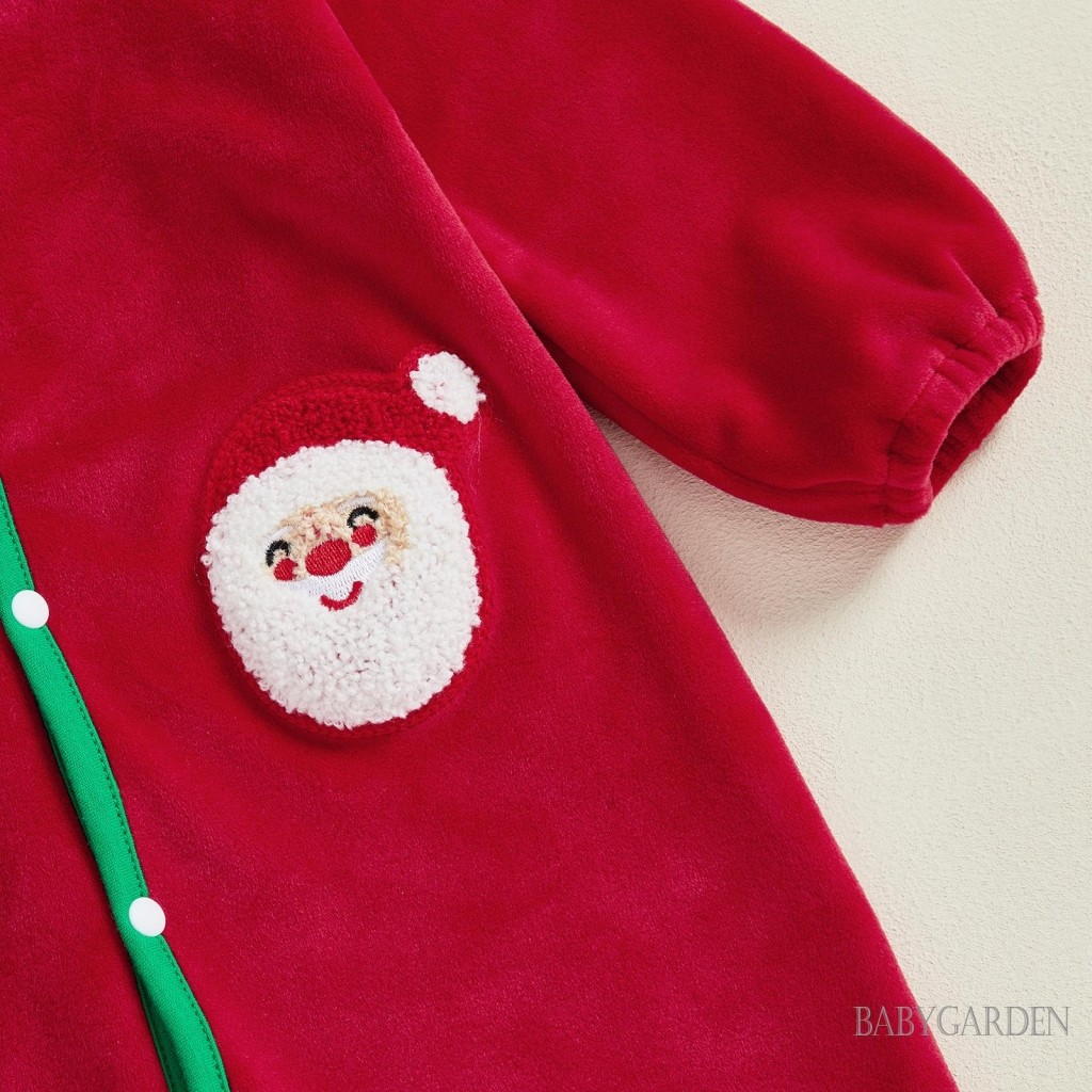Áo liền quần Giáng sinh cho bé sơ sinh Áo liền quần thời trang ông già Noel thêu tay dài có mũ trùm đầu