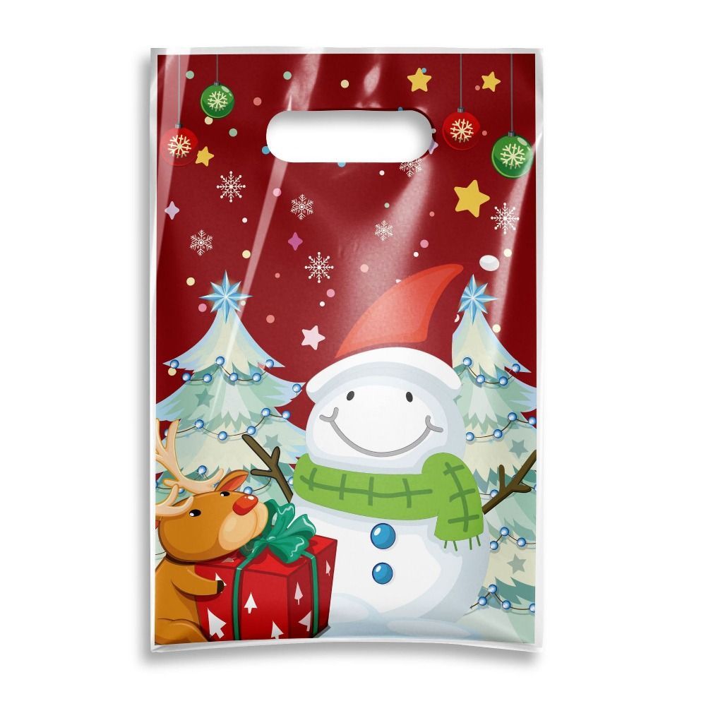 NORBORTO 50 Túi Giáng Sinh, Phim Hoạt Hình Màu Đỏ Ông Già Noel Xmas Tote, Phim Ngọc Trai Opp Sáng Tạo Họa Tiết Tuyết Giáng Sinh Cung Cấp Đồ Dùng Giáng Sinh