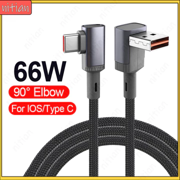 66W Sạc Nhanh 90 Độ Khuỷu Tay USB Loại C Cáp Dữ Liệu Bện Trò Chơi Dây Sạc Điện Thoại 0,25M / 0,5M / 3M / 5M Dây Dữ Liệu Truyền Dữ Liệu Dây Sạc Nhanh Cho IOS / Loại C