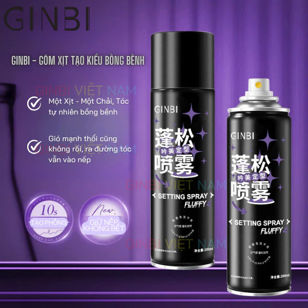 Gôm xịt tóc nam nữ GINBI giữ nếp lâu dài không bết dính 200ml tạo phồng mềm tóc tự nhiên