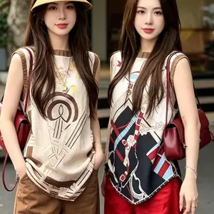 Phiên bản Hàn Quốc Áo Vest không tay in họa tiết cổ điển dành cho nữ mùa hè 2026 Áo chui đầu cổ tròn dáng ôm hơn Tất cả các trận đấu Phong cách phương Tây Giảm tuổi