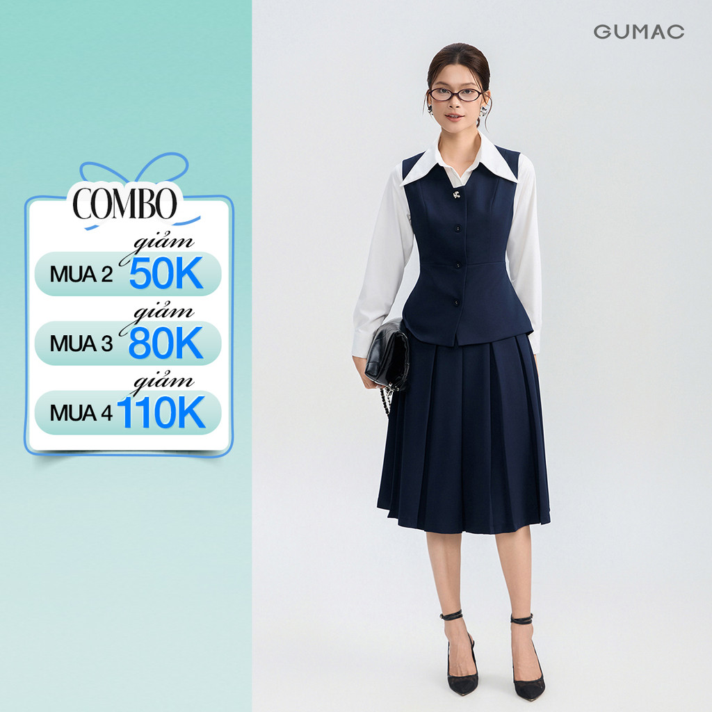 Set lẻ Áo gile GUMAC gài nút  AG05004 - Chân váy GUMAC form A xòe VG05006 - Quần tây GUMAC ống loe QG05005