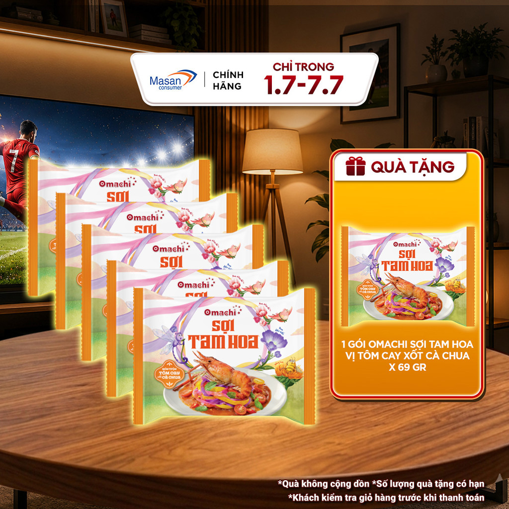 Combo 5 gói Omachi Sợi Tam Hoa Vị Tôm Cay Xốt Cà Chua 69 gr