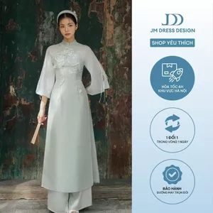 Áo dài Mị Sắc - Áo dài cổ tàu đính nơ, tay xẻ nơ 2M03.2410TF, áo dài cách tân thiết kế bởi JM Dress Design