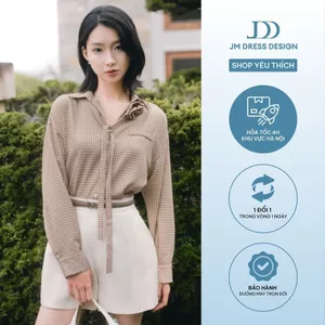 Áo Sơ Mi Nữ Cổ V Dáng Rộng Tay Chờm Công Sở Trẻ Trung 2S30.2508K – Áo Sơ Mi Nữ Caro Kẻ Dây Hoa Cổ Thanh Lịch Thiết Kế JM