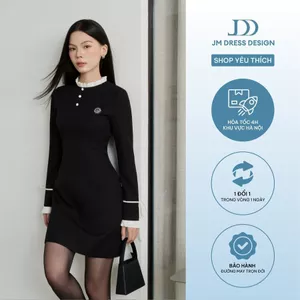 Đầm Thu Đông Phối Lá Cổ, Tay Phối Xếp Ly 1F43.2511, Đầm Dáng Ngắn Cổ Bèo Phong Cách Thanh Lịch Kiểu Pháp Design By JM