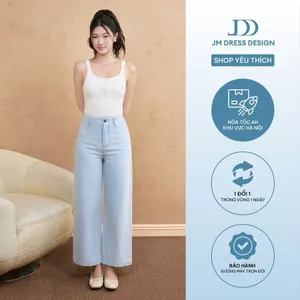 Quần Jeans Cạp Liền Ống Lỡ 3J03.2509. Quần Denim Ống Suông Nữ Thời Trang, Basic Dễ Phối Đồ Thiết Kế Bởi JM Dress Design