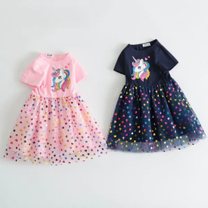 ✿ Bé Gái Kỳ Lân In Hình Trái Tim Đính Kim Sa Lấp Lánh Áo Cotton Tay Ngắn Mùa Hè Thường Ngày Trẻ Em Trang Phục