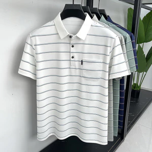 Áo sơ mi polo sọc ngắn tay thông thường dành cho nam mùa hè mới, áo sơ mi polo sọc đa năng nhẹ
