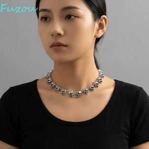 Vòng cổ đầu lâu FUJIZOU, Dây chuyền xương đòn Hip Hop phong cách Punk, Vòng tay đính cườm phóng đại bằng hợp kim Gothic cá tính dành cho nữ