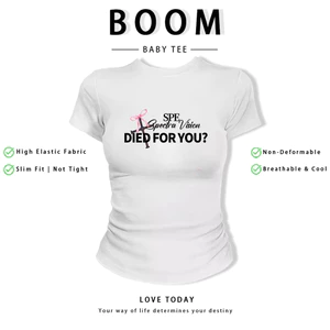 BOOM Áo Baby Tee Nữ Cotton Ôm Body-Áo Thun Ngắn Tay Y2K In Hình PhongCách Mùa Hè, Cổ Tròn Hàng Đầucách hàn quốc phong743