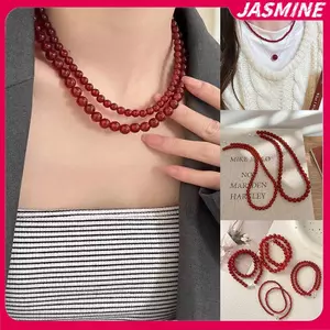 JASMINE Vintage Đỏ Đính Hạt Nelaces Cho Nữ Phong Cách Trung Hoa Hạt Thủy Tinh Nelace Tinh Tế Thanh Lịch Choker Thẩm Mỹ Phụ Kiện Trang Sức JASMINE