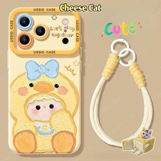 Ốp điện thoại cô gái vịt vàng nhỏ dễ thương có dây buộc cho iPhone 13 14 11 12 15 16 17 Pro Max Xs Max XR 7 8 Plus