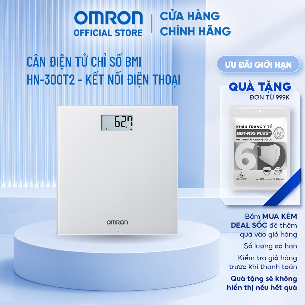 Cân Điện Tử Chỉ Số BMI OMRON HN-300T2 - Kết Nối Điện Thoại - Thương Hiệu Nhật Bản