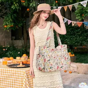 Túi xách đeo vai BRARAA dành cho nữ, Dung tích lớn có dây kéo Túi Tote vải nhung, Túi đi lại nhẹ đa năng in hoa thời trang dành cho công sở, phòng tập thể dục du lịch