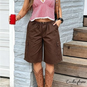 Quần short Denim chở hàng dài đến đầu gối Quần short Jean ống rộng hợp thời trang có túi