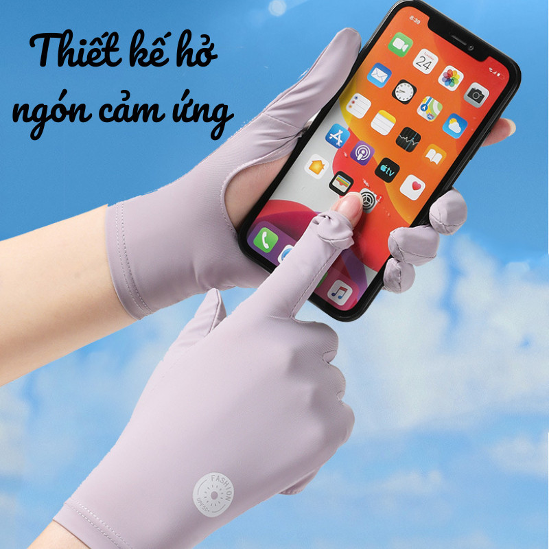 Găng Tay Chống Nắng Nữ Lụa Băng Chống UV 99% Mát Lạnh HOMIE, Bao Tay Lái Xe Hở Lòng Bàn Tay Chống Trượt