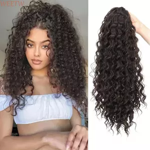 WEETW Kinky Xoăn Tóc Đuôi Ngựa, 18Inch Ombre Ngắn Lông Tơ Xoăn Tóc, Phụ Kiện Tóc Tổng Hợp Giả Đen Dây Rút Kẹp Tóc Nối Dài Cho Nữ