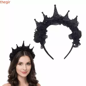 Mũ đội đầu màu đen THEGIRL8B dành cho nữ, Vương miện ren hoa hồng màu đen thanh lịch Gothic, Phong cách đen tối thoải mái DIY Halloween Hair Hoop Lễ kỷ niệm sinh nhật