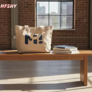 HFSHY Túi Tote Canvas Màu Be In Chữ Dung Tích Lớn Bền Có Thể Giặt Được Cho Học Sinh Schoolmute Tạp Hóa Mua Sắm VN