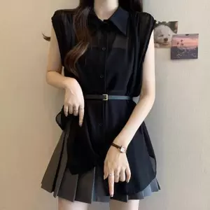 Áo sơ mi voan không tay Polo kiểu Pháp cỡ lớn béo mm dáng rộng che thịt mỏng hơn thời trang sang trọng Áo nữ mỏng