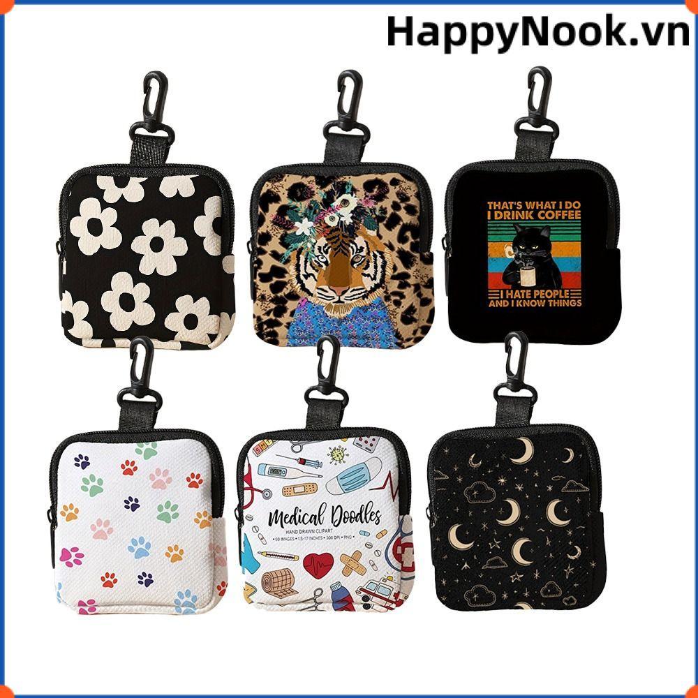 Ví HAPPYNOOK, Ví đựng tiền xu chống nước đa chức năng, Túi đựng tai nghe in hình con hổ Mini