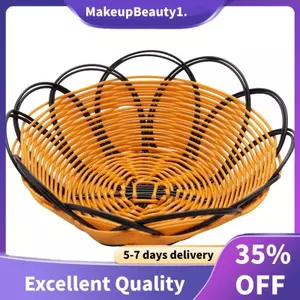 Giỏ Bện Nhựa 7 inch Trái Cây Rau Bánh Quy Hộp Đựng Đen & Cam