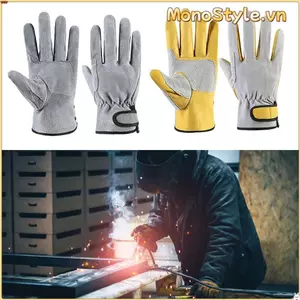 Găng tay chống cắt MONOSTYLE, Găng tay hàn chống cháy màu vàng xám, Lò nướng dụng cụ Lò sưởi Găng tay làm việc bằng da BBQ Nơi làm việc