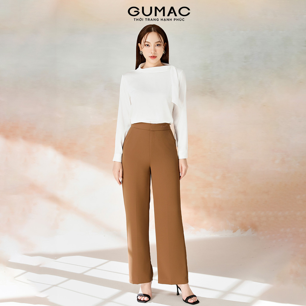 Quần Tây Nữ Ống Suông GUMAC Lưng Rời Thêu Chữ Cách Điệu Dễ Phối Qe08033 - QF04052