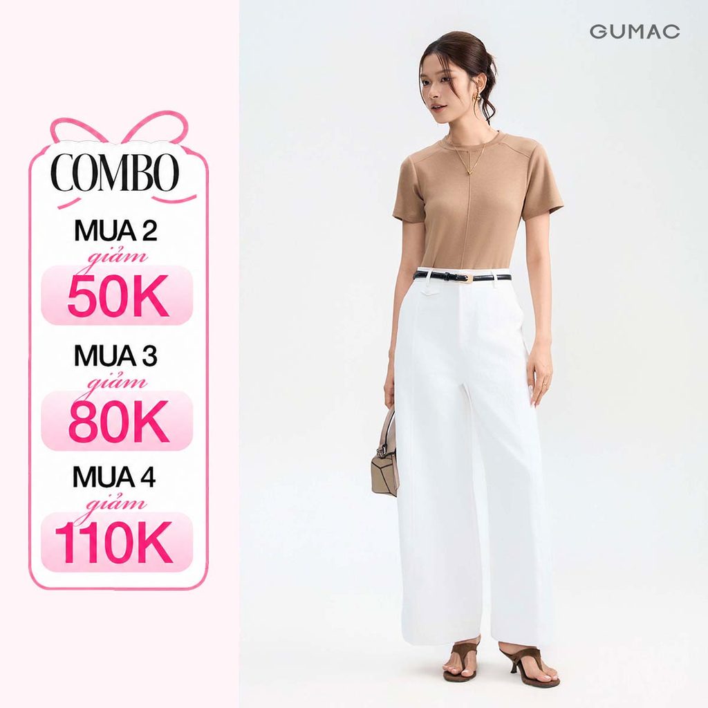 Quần Dài Kaki Nữ GUMAC Form Ống Rộng Lưng Rời Đính Nút Bọc Chất Kate Chun Mềm Thoái Mái QJG05011