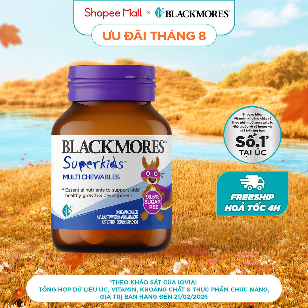 Viên nhai Blackmores Superkids Multi Chewables Úc (lọ 60 viên)
