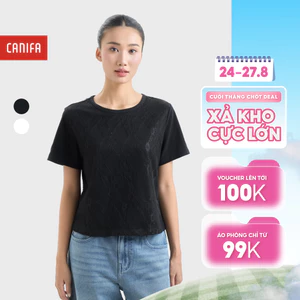 Áo phông nữ cổ tròn ngắn tay phối ren CANIFA 6TS26C001