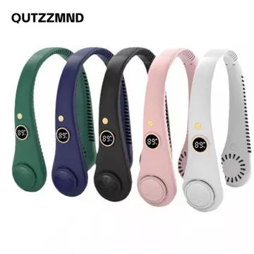 Quạt đeo cổ không lưỡi QUTZZMND, Quạt điện Quạt treo cổ có thể sạc lại USB, Thiết kế không cánh di động Màn hình kỹ thuật số Quạt điện Mini hoạt động ngoài trời
