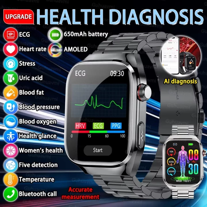 2026 Mới ECG AI Bác Sĩ Chẩn Đoán Đồng Hồ Thông Minh Axit Uric Huyết Áp Ba Cao Màn Hình Cuộc Gọi Bluetooth Đồng Hồ Thông Minh