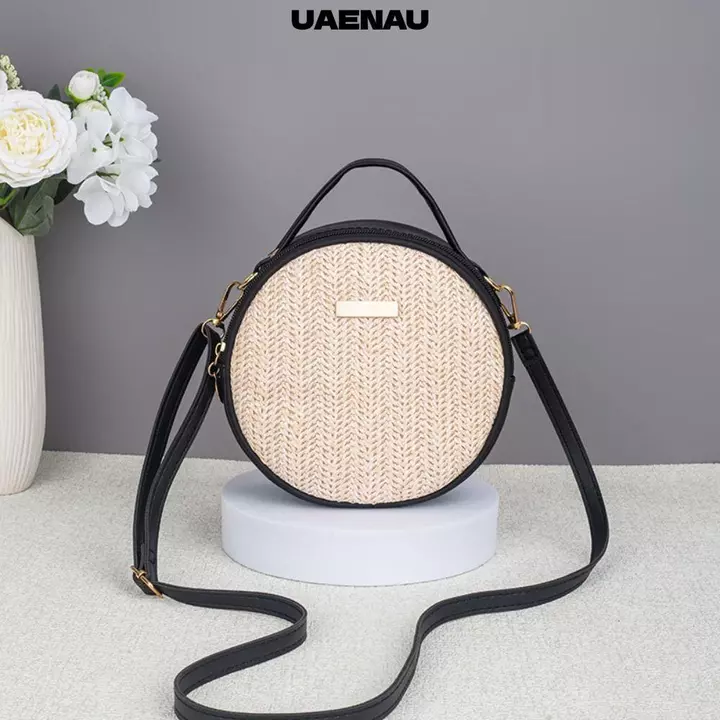 Túi dệt ống hút UAENAU, Túi cói dệt bằng rơm Túi cói tròn, Túi cói hình tròn có dây kéo sành điệu