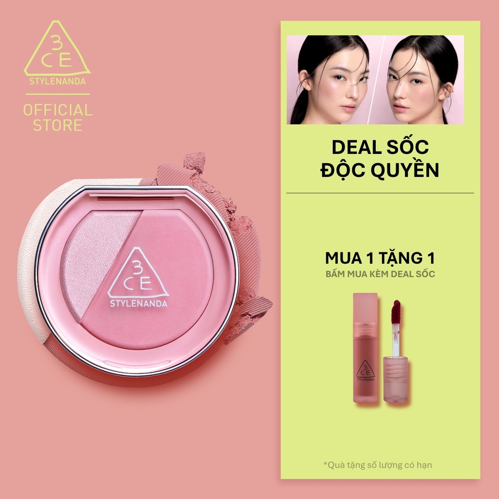 Phấn Má Hồng Bắt Sáng 3CE Blushlighter 2-Trong-1 Đa Năng, Dễ Tán, Tệp Da, Lâu Trôi, Rạng Rỡ Suốt Ngày Dài