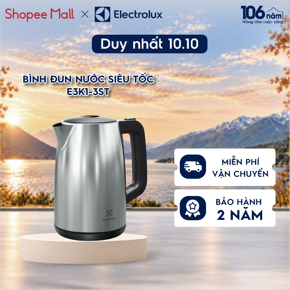 [Mới] Ấm đun siêu tốc Electrolux 1,7L E3K1-3ST - Chất liệu Inox/ Thép không gỉ