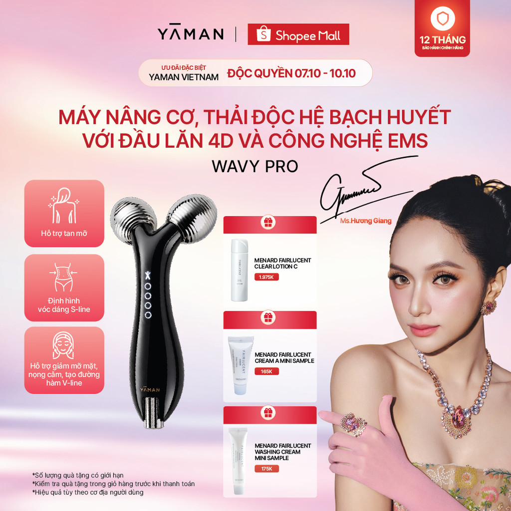 [MUA 1 TẶNG 3] Máy nâng cơ thải độc hệ bạch huyết YAMAN với đầu lăn lốc xoáy 4D Extra và công nghệ EMS WAVY PRO
