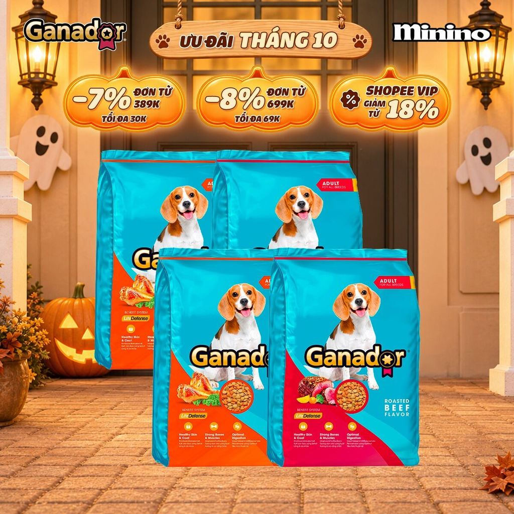 Combo mix: 2 túi Thức ăn hạt Ganador cho chó trưởng thành vị Gà nướng 400g & vị Bò nướng 400g