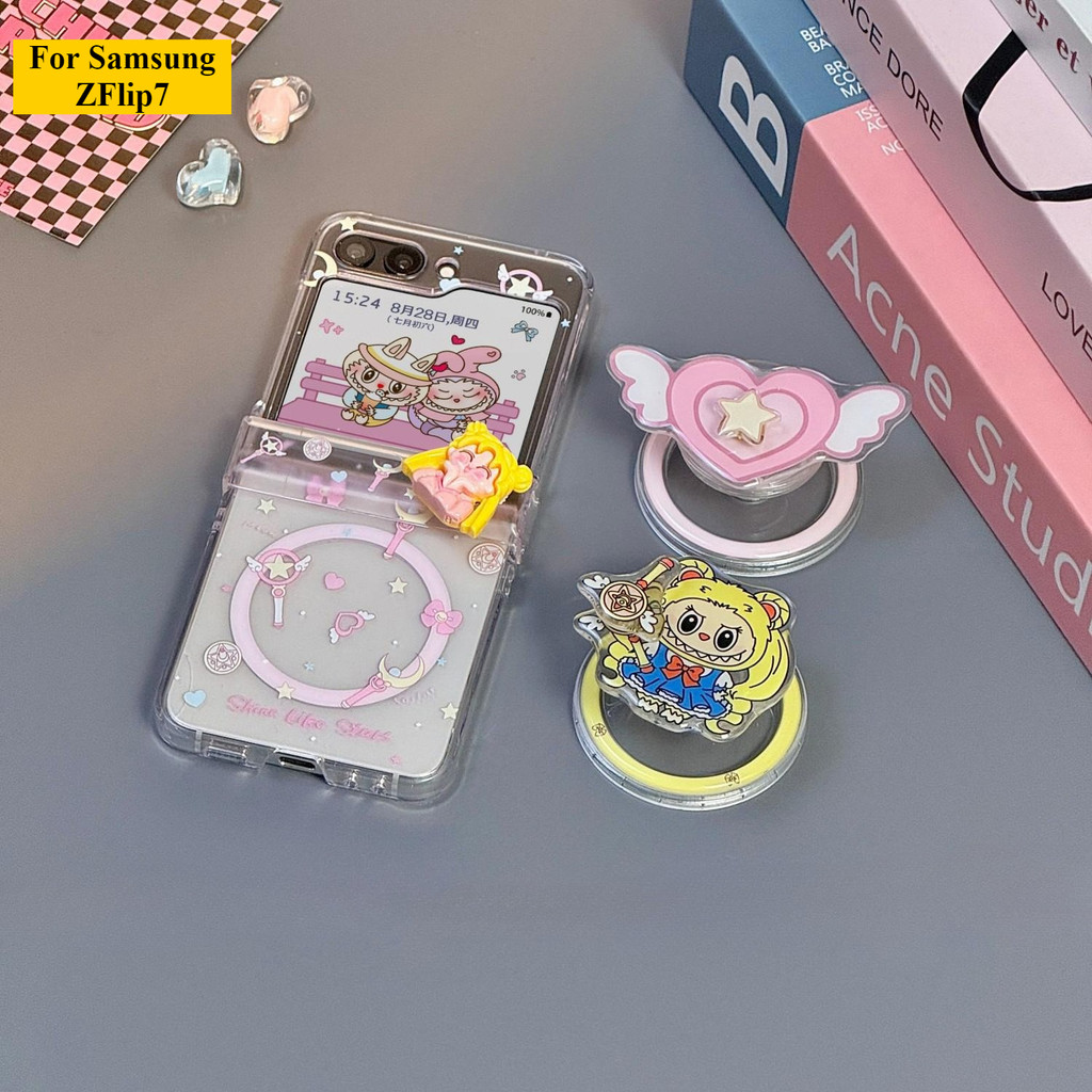 Xoay Cô Gái Xinh Đẹp Tình Yêu Labububuxu Giá Đỡ Từ Tính Thích Hợp Cho Samsung Galaxy ZFlip7 Dây Gấp Vỏ Cứng Cho Zflip 7 FE 6 5 5G N3Flip MixFlip 2 Vỏ Bảo Vệ