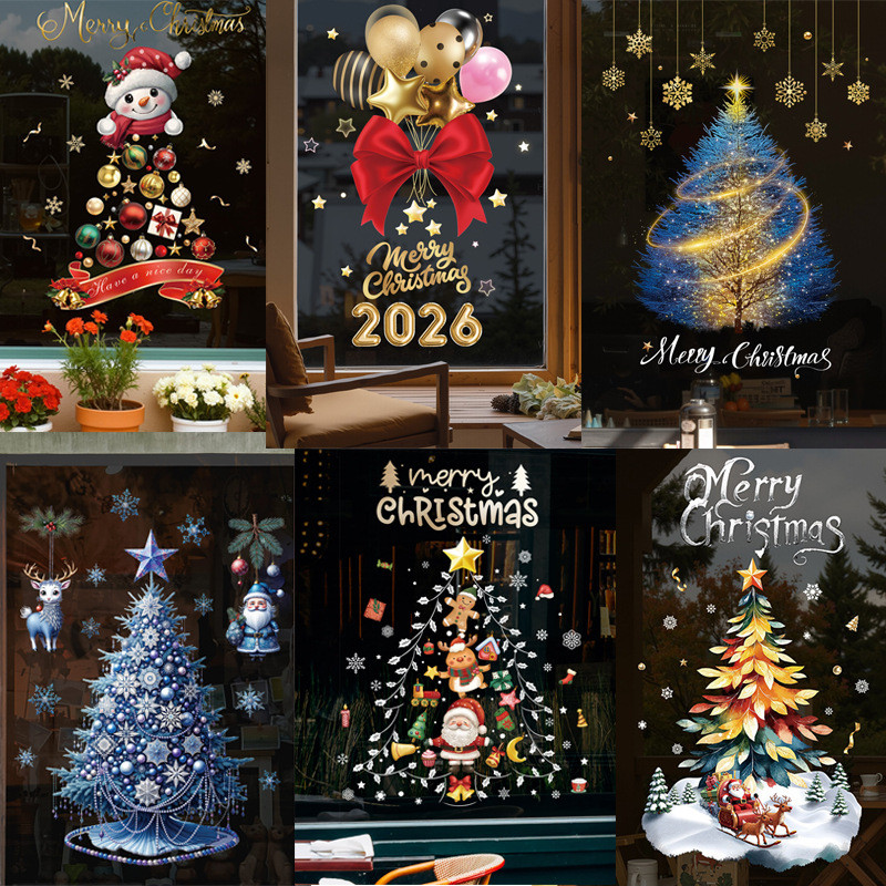 Giáng Sinh Dán Cửa Sổ Giáng Sinh Kính Trang Trí Dán Tĩnh Cây Giáng Sinh Bông Tuyết Ông Già Noel Dán Cửa Sổ 25.9.9