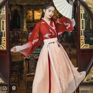 Hanfu cổ điển dành cho nữ, phong cách Wei Jin, eo dài, cổ chữ thập, màu sắc biến hóa, phù hợp mùa hè