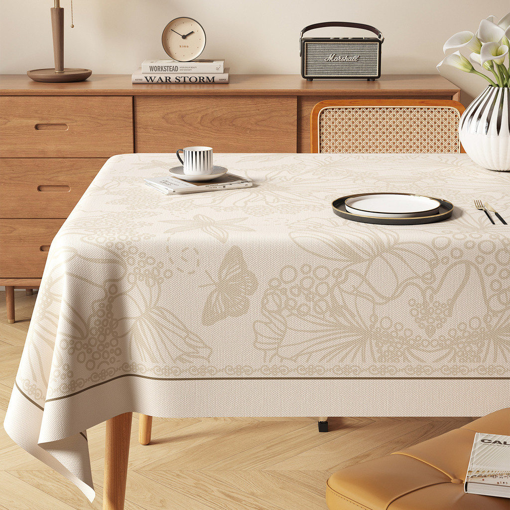 Khăn trải bàn họa tiết cổ điển Pháp | Vải cotton linen màu kem vàng, phong cách châu Âu sang trọng, dễ giặt, trang trí bàn ăn, bàn trà