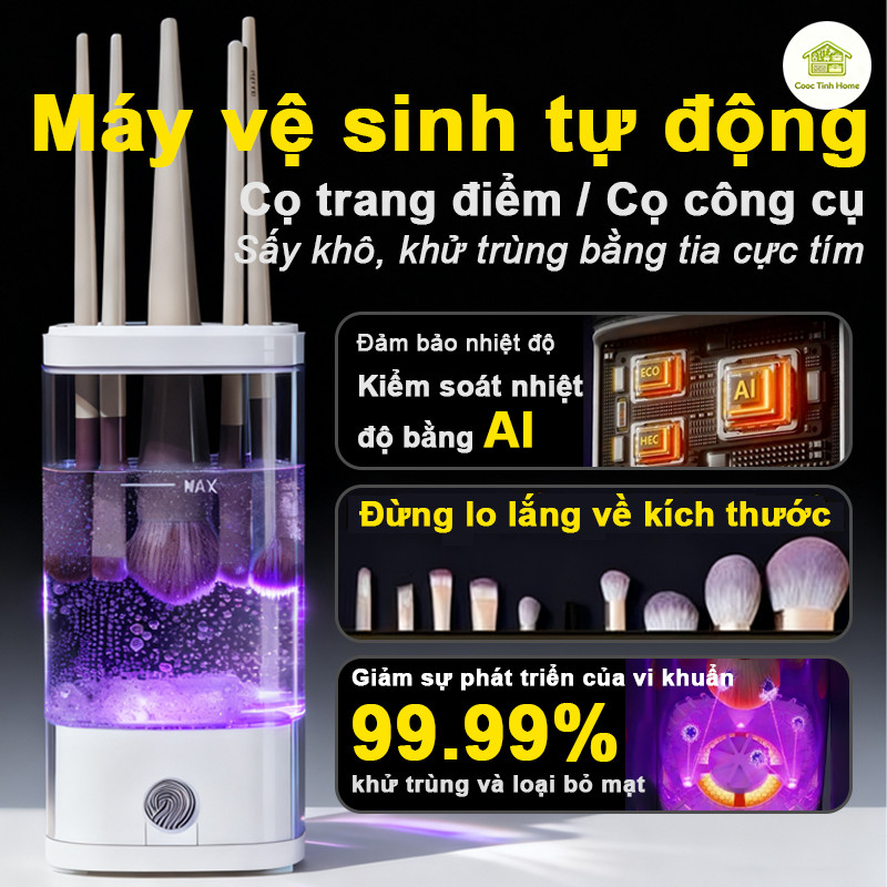 Máy Rửa Cọ Trang Điểm Tự Động, Giặt Sấy Cọ Makeup, Khử Khuẩn UV, Sạc Type-C, Làm Sạch Sâu, Tiện Lợi Dễ Dùng