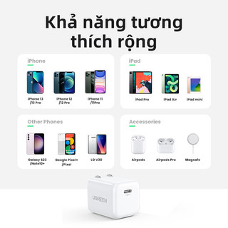 Củ sạc nhanh UGREEN 20W Type C PD Charger cho SAMSUNG S24 Ultra Xiaomi Power Delivery cho iPhone 15/16/17